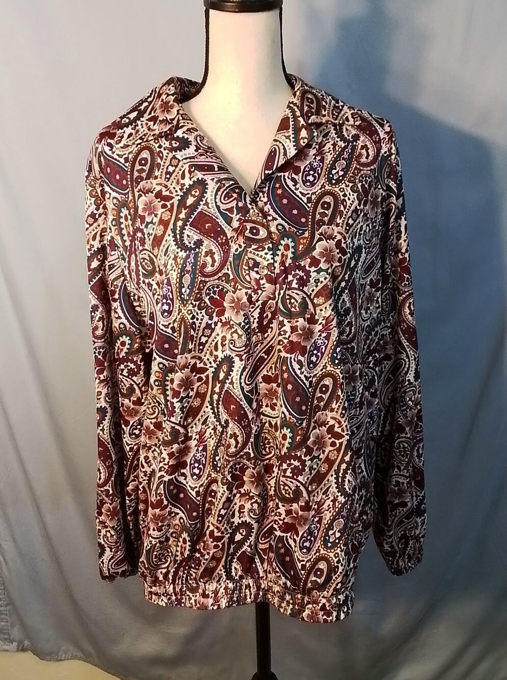 Lady Wirrn By Teddi vintage Paisley blouse, maroon and teal colors.